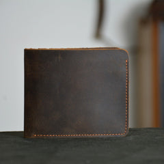 Vintage Leather Billfold Wallet for Men Brown Trifold Wallet Leather Small Wallet For Men