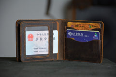 Vintage Leather Billfold Wallet for Men Brown Trifold Wallet Leather Small Wallet For Men