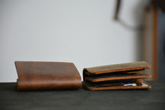 Vintage Leather Billfold Wallet for Men Brown Trifold Wallet Leather Small Wallet For Men