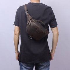 Vintage Leather Fanny Pack Men's Coffee Chest Bags Hip Bag Waist Bag For Men