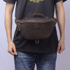 Vintage Leather Fanny Pack Men's Coffee Chest Bags Hip Bag Waist Bag For Men
