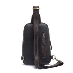 Vintage Leather Men's Sling Bag Chest Bag Dark Brown One shoulder Backpack For Men