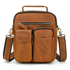 Leather Men's Vertical Messenger Bag Coffee Side Bag Vertical Messenger Bag For Men