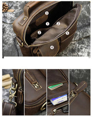Leather Men's Vertical Messenger Bag Coffee Side Bag Vertical Messenger Bag For Men