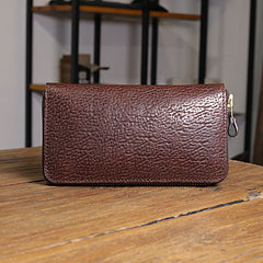 Vintage Brown Leather Mens Clutch Large Distressed Wallet Zipper Clutch Wristlet Wallet for Men - iwalletsmen