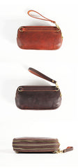 Vintage Leather Mens Clutch Cool Handmade Wallet Triple Zippers Clutch Wristlet Wallet for Men - iwalletsmen