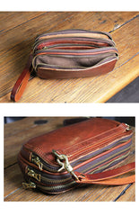 Vintage Leather Mens Clutch Cool Handmade Wallet Triple Zippers Clutch Wristlet Wallet for Men - iwalletsmen