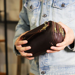 Vintage Leather Mens Clutch Cool Handmade Wallet Triple Zippers Clutch Wristlet Wallet for Men - iwalletsmen