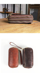 Vintage Leather Mens Clutch Cool Handmade Wallet Triple Zippers Clutch Wristlet Wallet for Men - iwalletsmen