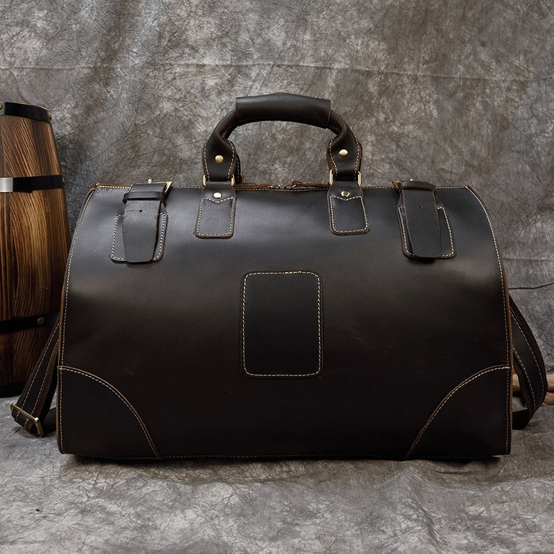 Vintage Leather Mens Large Weekender Bag Doctor Bag Style Travel Bag Duffle Bag