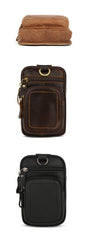 Vintage Leather Mens Phone Holster Belt Pouch Black Waist Pouch Belt Bags For Men