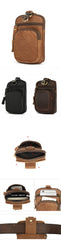 Vintage Leather Mens Phone Holster Belt Pouch Black Waist Pouch Belt Bags For Men