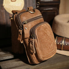 Vintage Leather Mens Phone Holster Belt Pouch Coffee Waist Pouch Belt Bags For Men