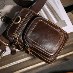 Vintage Leather Mens Phone Holster Belt Pouch Black Waist Pouch Belt Bags For Men
