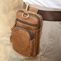 Vintage Leather Mens Phone Holster Belt Pouch Black Waist Pouch Belt Bags For Men