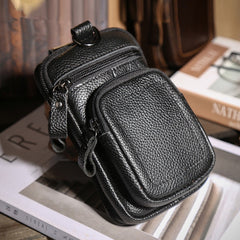 Vintage Leather Mens Phone Holster Belt Pouch Black Waist Pouch Belt Bags For Men