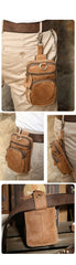 Vintage Leather Mens Phone Holster Belt Pouch Coffee Waist Pouch Belt Bags For Men