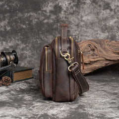 Vintage Leather Mens Side Bag Small Messenger BAG Coffee School Courier Bag FOR MEN