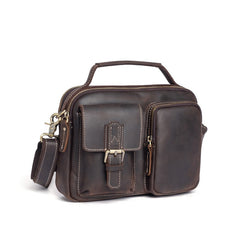 Vintage Leather Mens Side Bag Small Messenger BAG Coffee School Courier Bag FOR MEN