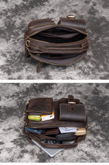 Vintage Leather Mens Side Bag Small Messenger BAG Coffee School Courier Bag FOR MEN