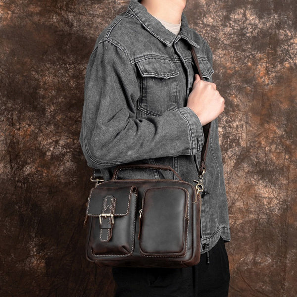 Vintage Leather Mens Side Bag Small Messenger BAG Coffee School Courier Bag FOR MEN