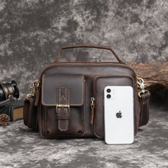 Vintage Leather Mens Side Bag Small Messenger BAG Coffee School Courier Bag FOR MEN