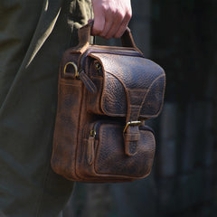 Vintage Leather Vertical Messenger Bag Ipad Small Courier Bag Postman Bag For Men