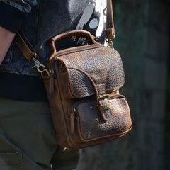 Vintage Leather Vertical Messenger Bag Ipad Small Courier Bag Postman Bag For Men