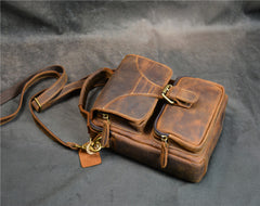 Vintage Leather Vertical Messenger Bag Ipad Small Courier Bag Postman Bag For Men