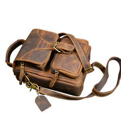 Vintage Leather Vertical Messenger Bag Ipad Small Courier Bag Postman Bag For Men