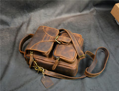 Vintage Leather Vertical Messenger Bag Ipad Small Courier Bag Postman Bag For Men