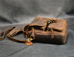 Vintage Leather Vertical Messenger Bag Ipad Small Courier Bag Postman Bag For Men