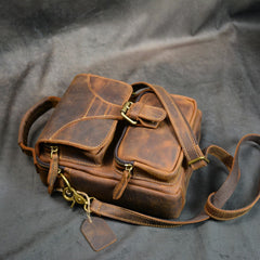 Vintage Leather Vertical Messenger Bag Ipad Small Courier Bag Postman Bag For Men
