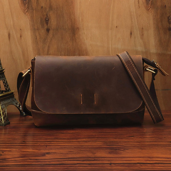 Vintage Mens Leather Small Messenger Bag Crossbody Bag Travel Side Bags For Men