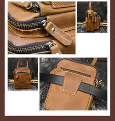 Leather Vertical Crossbody Bag for Men - Leather Texture Detail