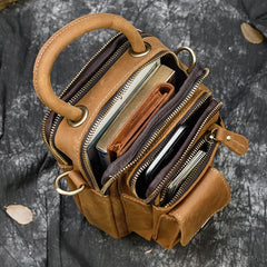Leather Vertical Crossbody Bag for Men - Open View