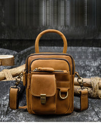 Small Vertical Waist Bag Coffee - Stitching Detail