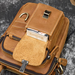 Vintage Coffee Leather Small Vertical Handbag - Size Detail