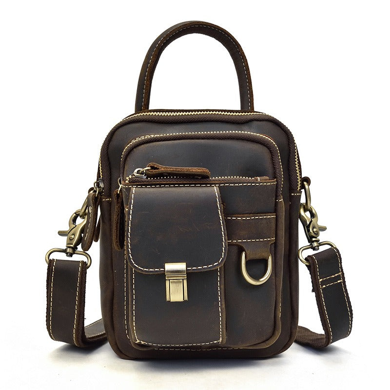 Vintage Mens Tan Leather Small Vertical Handbag Waist Bag Vertical Crossbody Bag Side Bags For Men