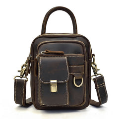 Vintage Coffee Leather Small Vertical Handbag - Front View