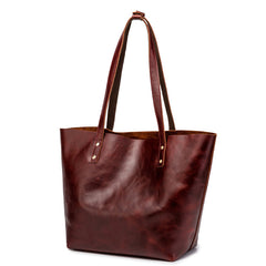 Mens Womens Leather Red Brown Tote Handbag Vintage Shoulder Tote Purse Tote Bag For Men - iwalletsmen