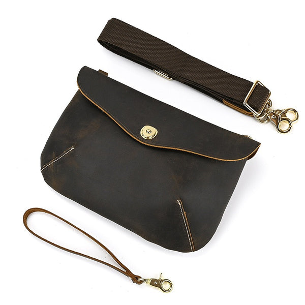 Vintage Small Leather Mens Side Bag Convertible Clutch Wristlet Shoulder Bag for Men