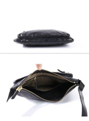 Vintage Black Leather Mens Cool Small Side Bag Messenger Bag Brown Postman Courier Bag for Men - iwalletsmen