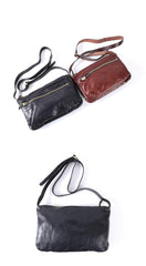 Vintage Black Leather Mens Cool Small Side Bag Messenger Bag Brown Postman Courier Bag for Men - iwalletsmen