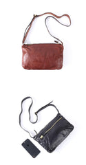 Vintage Black Leather Mens Cool Small Side Bag Messenger Bag Brown Postman Courier Bag for Men - iwalletsmen