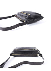 Vintage Black Leather Mens Cool Small Side Bag Messenger Bag Brown Postman Courier Bag for Men - iwalletsmen