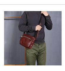 Vintage Black Leather Mens Cool Small Side Bag Messenger Bag Brown Postman Courier Bag for Men - iwalletsmen