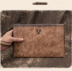 Vintage Tan MENS LEATHER SLIM ZIPPER CLUTCH WRISTLET PURSE BAG CLUTCH BAG FOR MEN - iwalletsmen