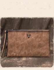 Vintage Tan MENS LEATHER SLIM ZIPPER CLUTCH WRISTLET PURSE BAG CLUTCH BAG FOR MEN - iwalletsmen