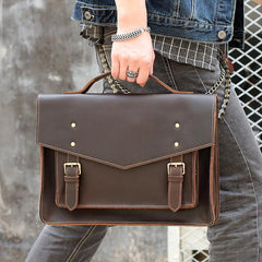 Vintage Brown Mens Leather Briefcase Work Handbag Black 14'' Computer Briefcases For Men - iwalletsmen
